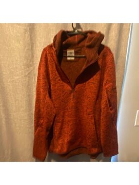 Ascend Women's Half-Zip Cowl Turtleneck Sweater in Rust
